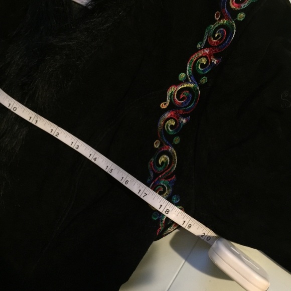 ❤️BLACK suede JACKET COAT faux FUR❤️Embroidered - Picture 7 of 8